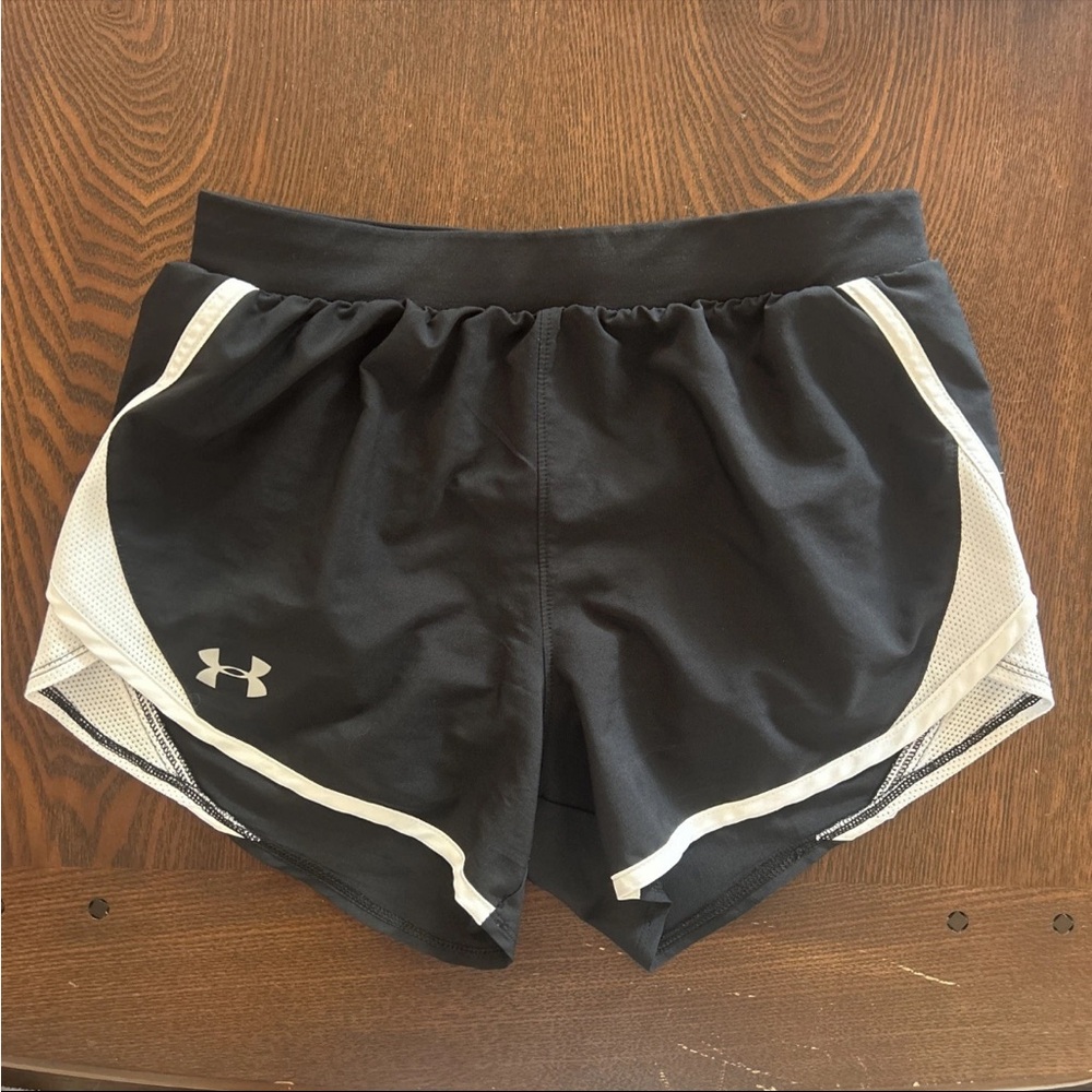 Under Armour Women's Black Shorts with White Trim heatgear
